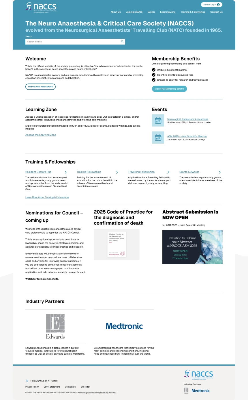 NACCS website screenshot on mobile