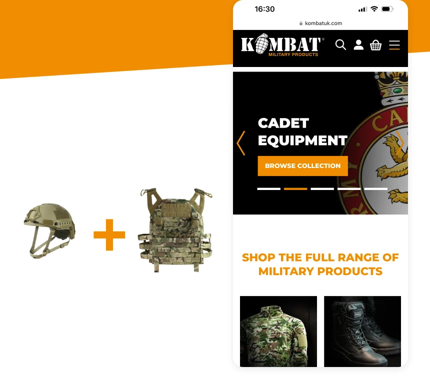 Kombat UK mobile website product listing screen.