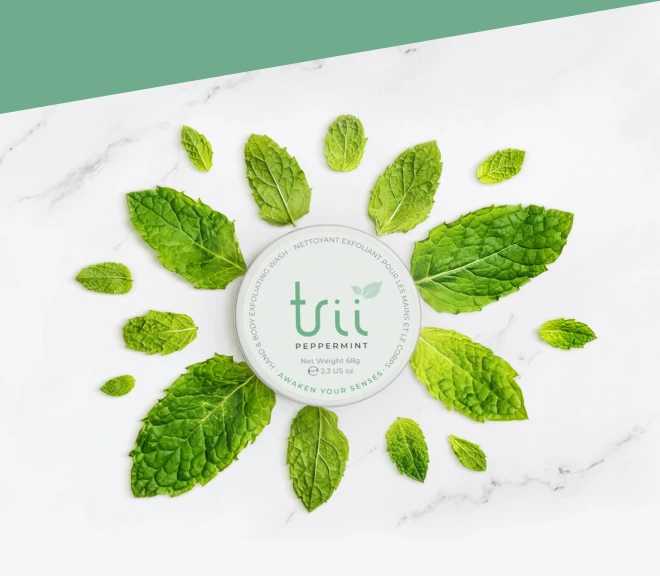 Hero product photo for Trii solid body care products.