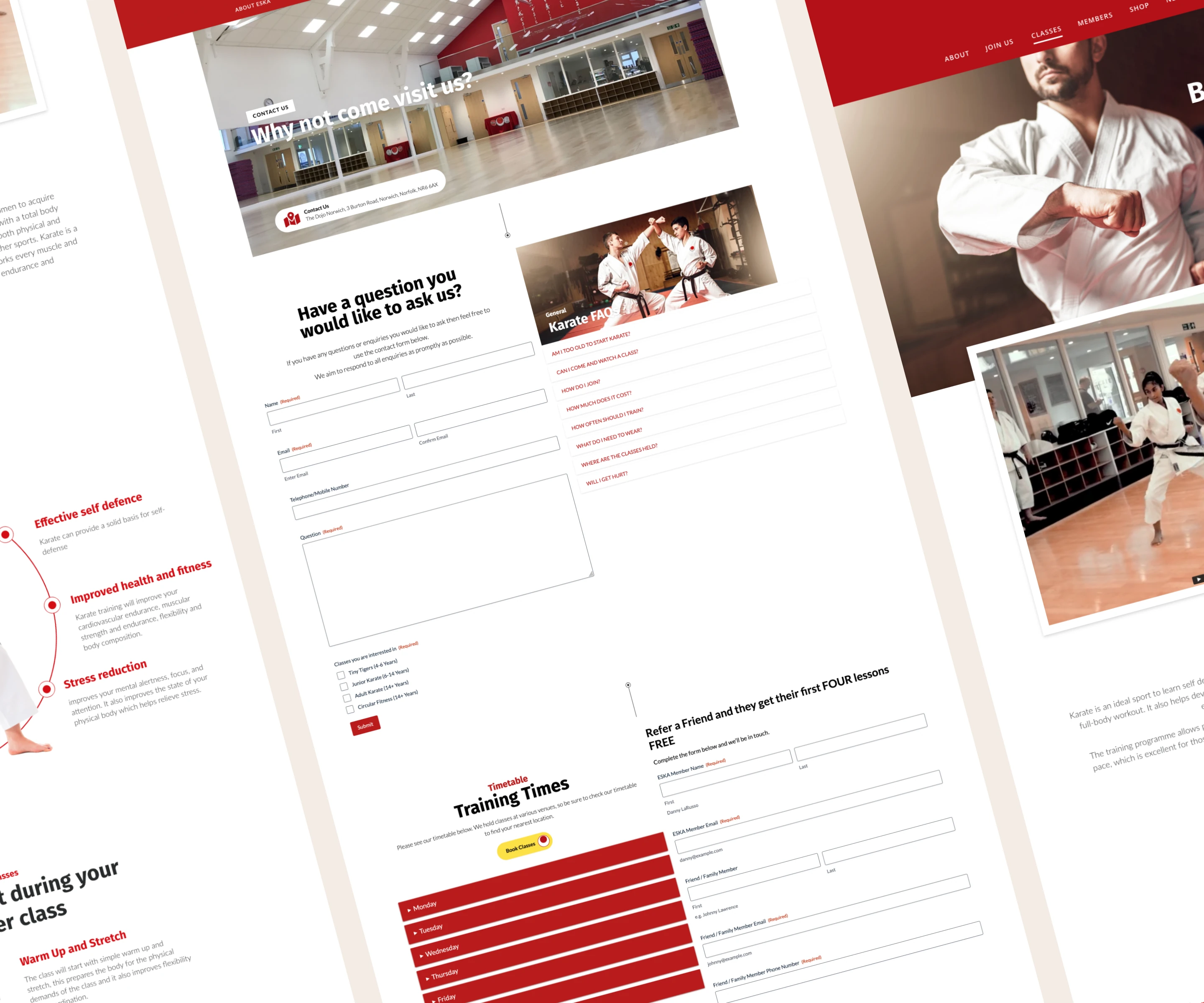 Various pages of the Eska website.