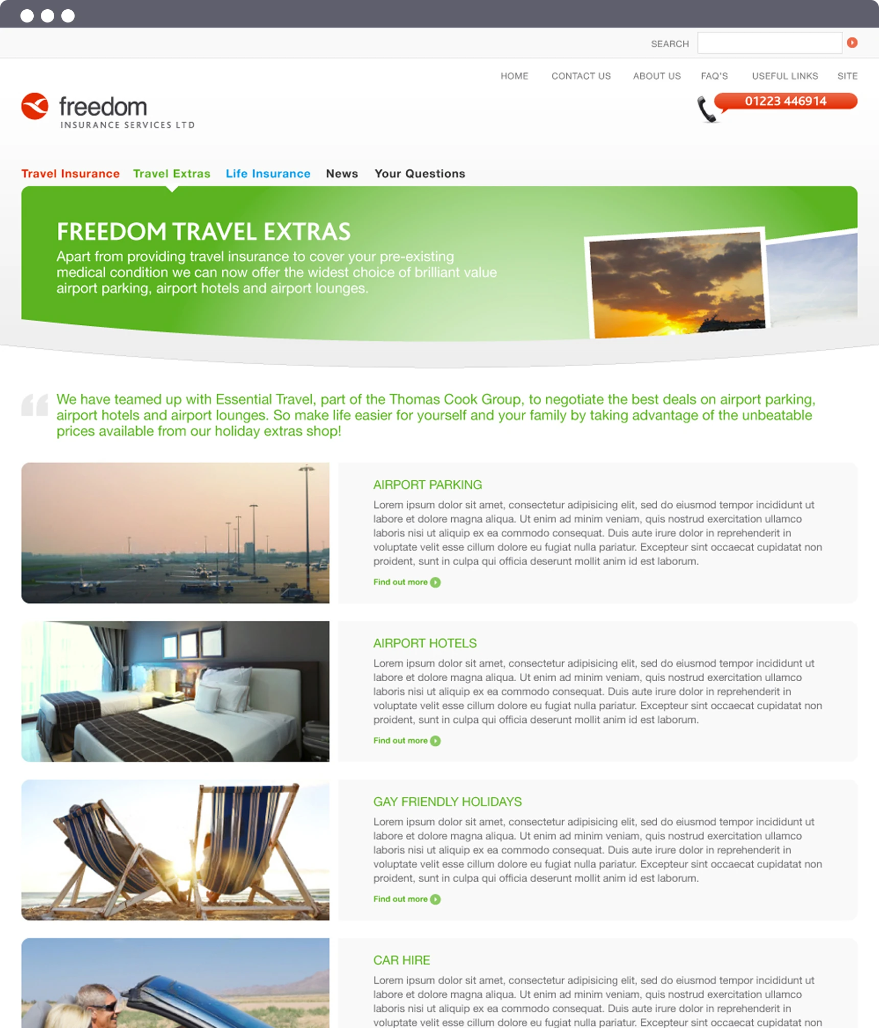 Freedom Insurance website screen designs