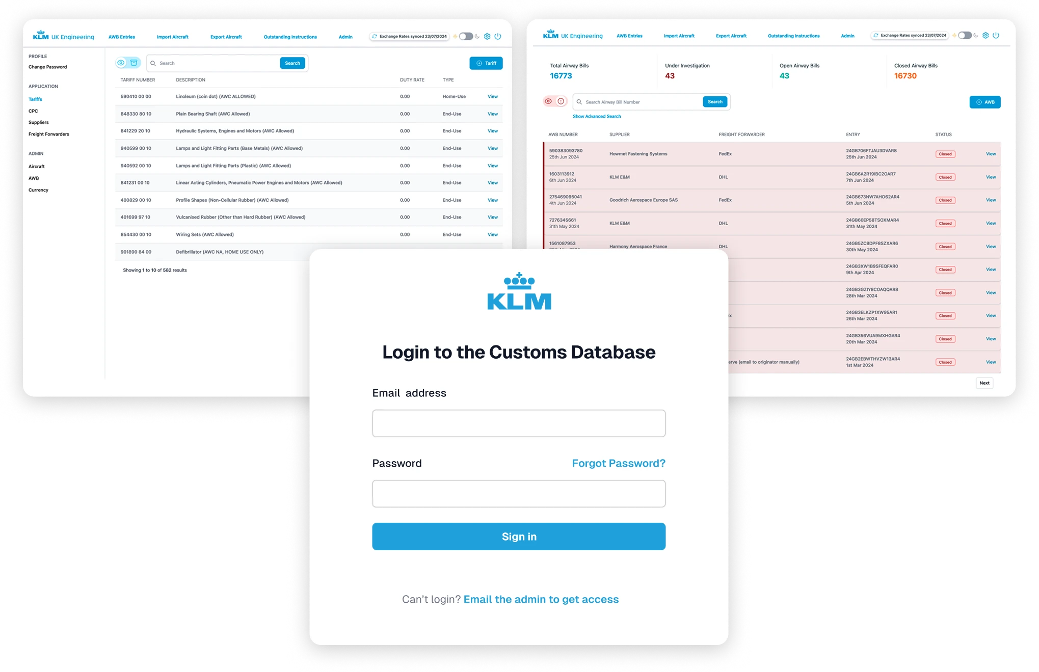 KLM Engineering UK website screenshots showing aircraft engineering content and page layouts.