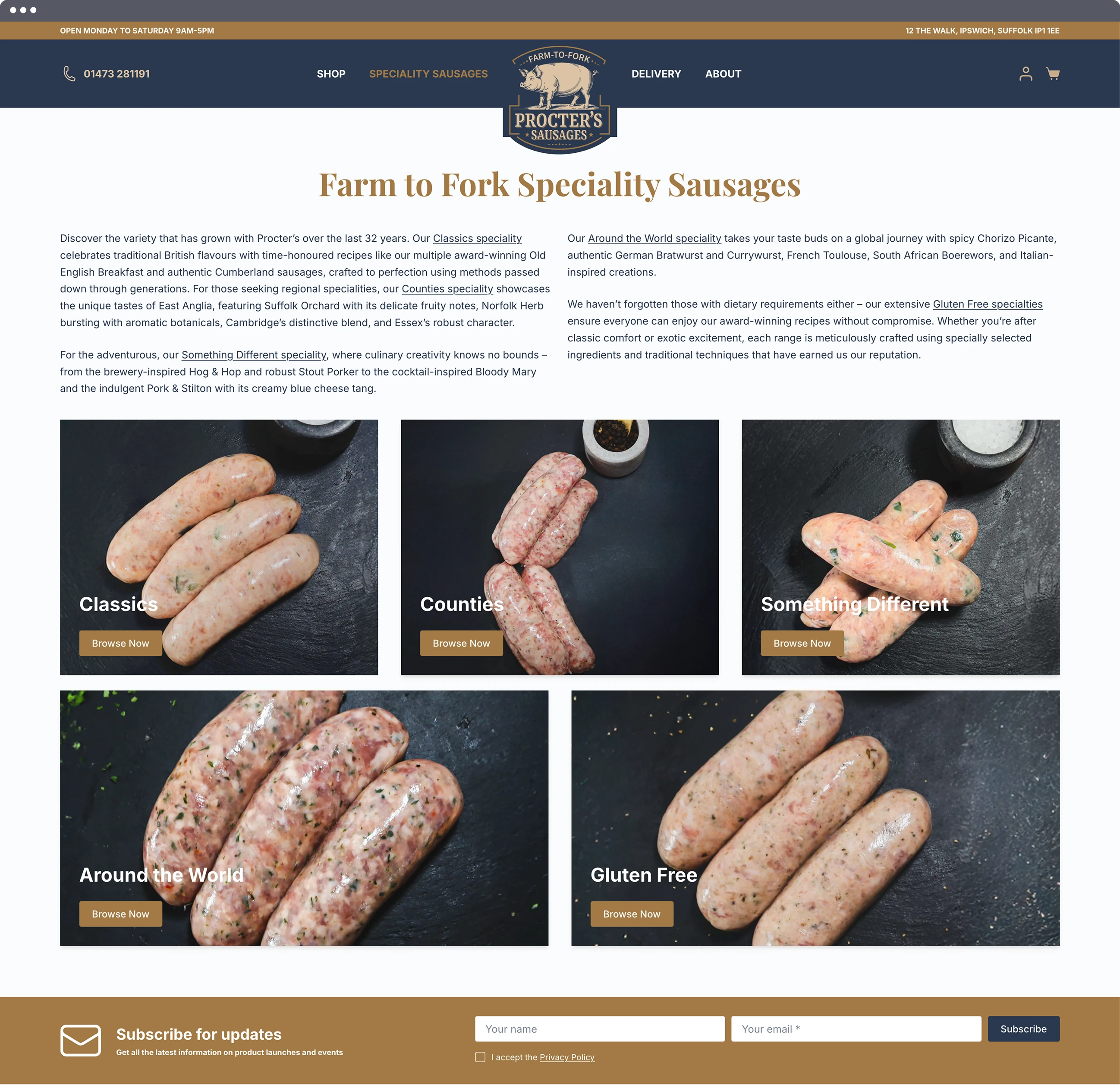 Procter&rsquo;s Sausages ecommerce website design