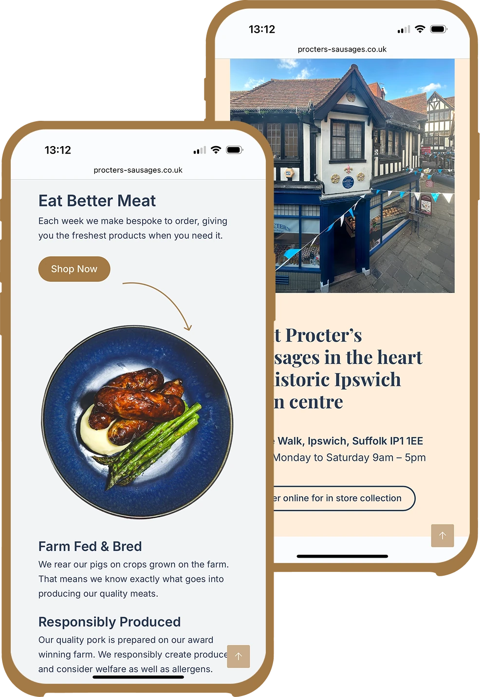 Procter&rsquo;s Sausages ecommerce mobile screens