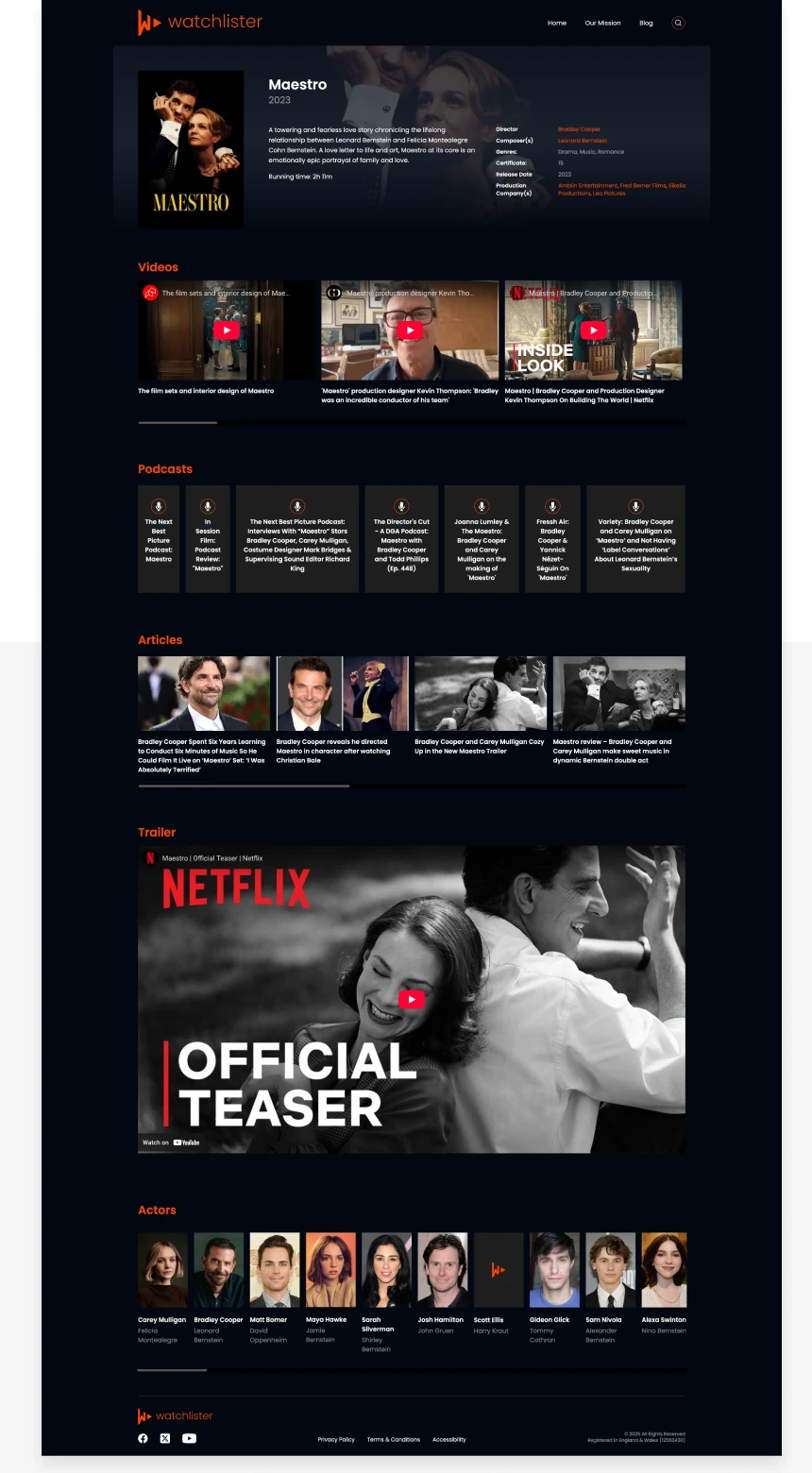 Watchlister website screenshot on mobile