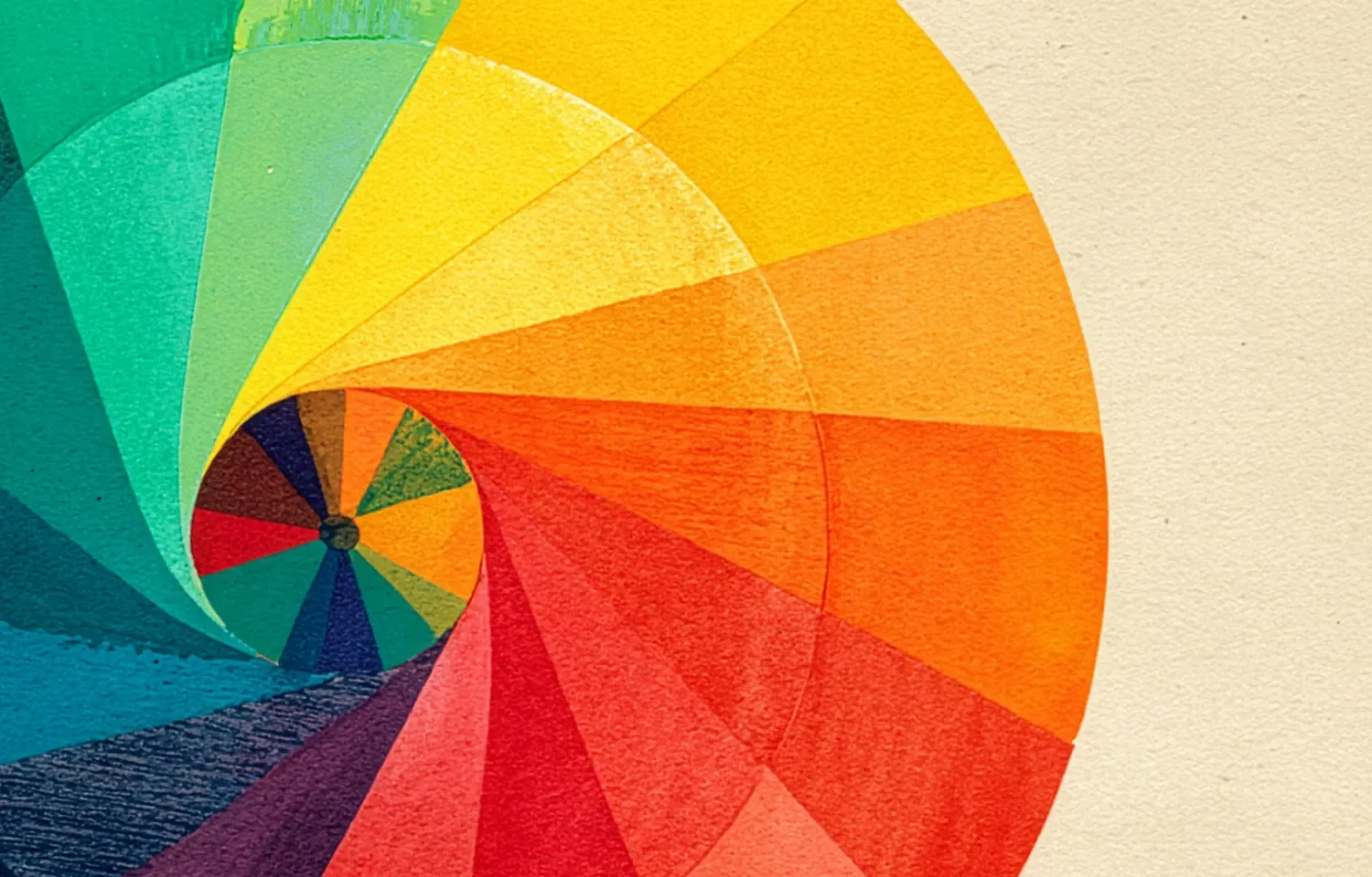Colour psychology wheel spiralling through blue, green, yellow, orange and red hues, illustrating how colour in web design shapes user emotion and behaviour.