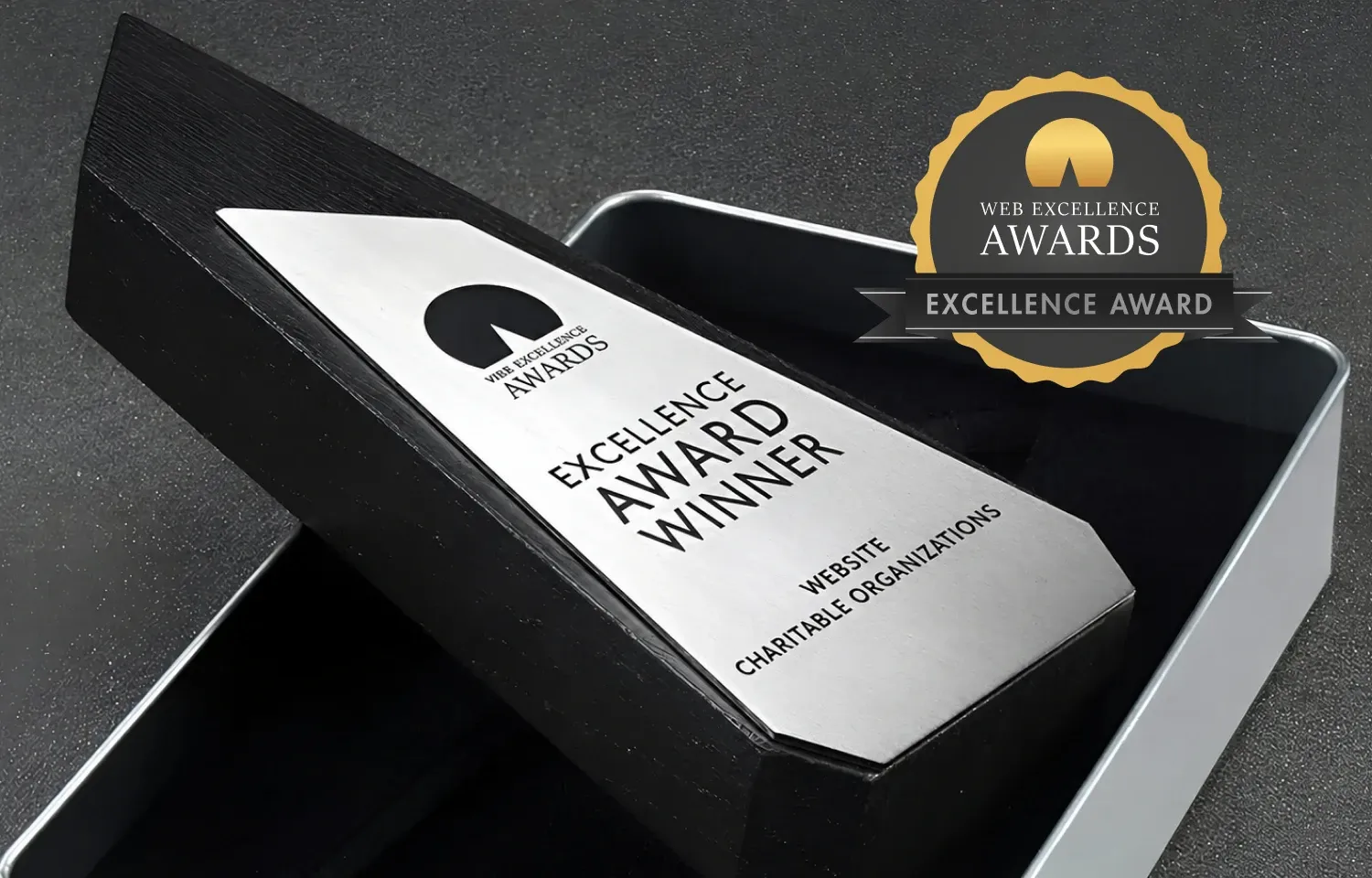 The 18th Web Excellence Awards winner's trophy